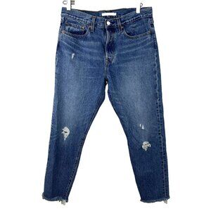 Levis Jeans Womens Size 30 Wedgie Denim Blue Button Fly Tapered Leg Raw Hem